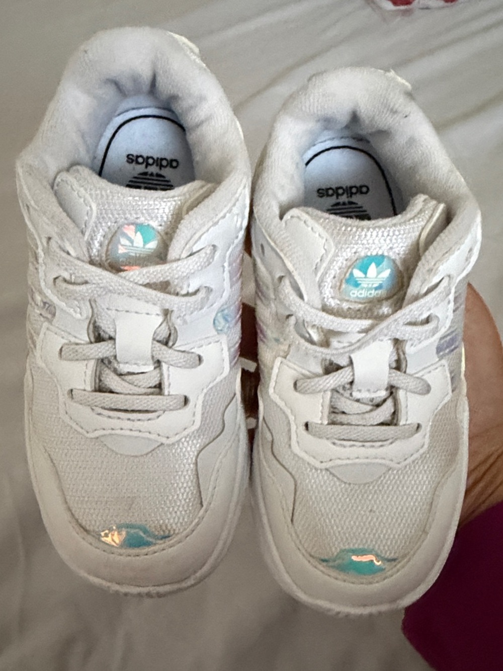 Kids Adidas White Iridescent Accent Sneakers